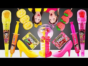 🎀Pink Food VS Yellow Food Mukbang🧀DK와 핑크색 노란색 음식 먹방 JiniYum 지니얌