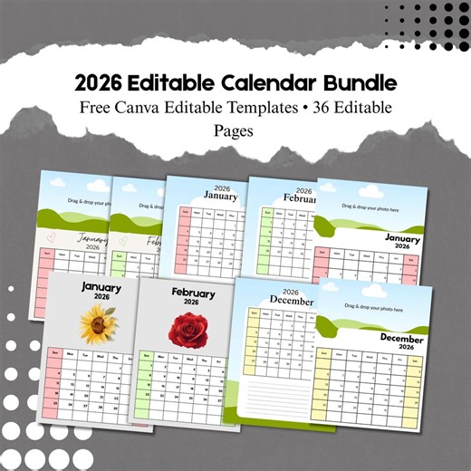 2026 Photo Calendar Canva Templates, 5-set Bundle (digital Download) - Etsy