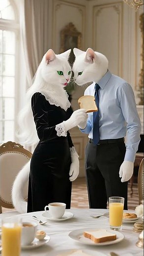 Elegant Anthropomorphic Cat Couple: A Surreal AI Animation #shortfilm #animation #cat