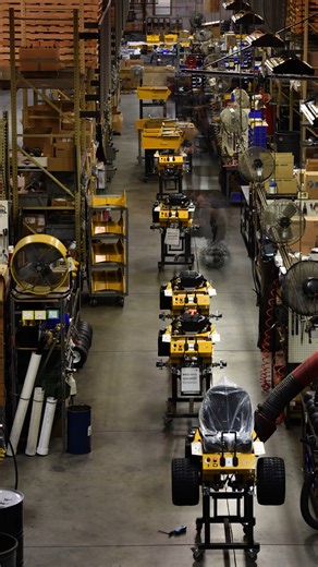 This #WalkerFactoryWednesday brings us to B-Line Assembly. Tractor Models B, H, and S are assembled on the B-Line. At a rate of 8-10 units a day, this line features an updated assembly process that includes seven stations and a variable number of technicians. It is exciting to track the process down an assembly line as an empty gray chassis becomes a fully functional lawn mower in three hours. #walkermowers #fasteasybeautifulmowing #manufacturing #usa | Walker Mowers