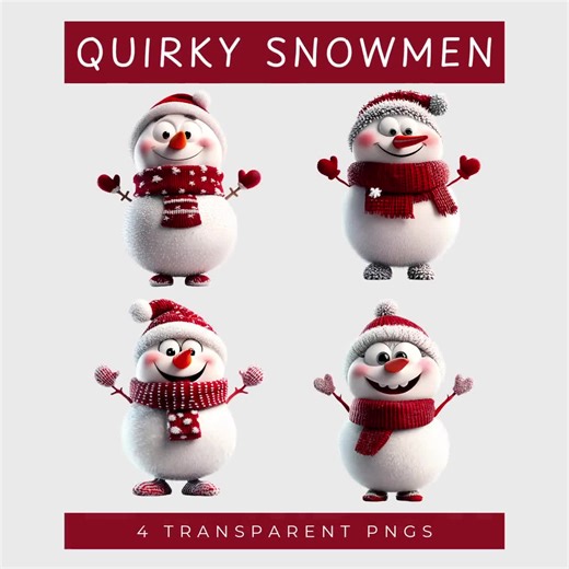 Quirky Christmas Snowman Clipart: 4 Pngs (digital Download) - Etsy