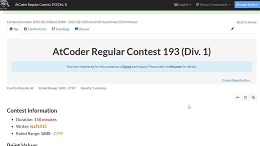 AtCoder Regular Contest 193 (Div. 1)