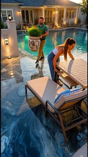 uxury Front Yard Pool Transformation with Metallic Epoxy Deck #interiortransformation #epoxyfloor