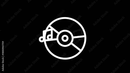 Simple white outline of a CD with a musical note on a black background
