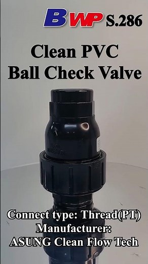 Clean PVC Ball Check Valve Thread type (PT). ASUNG Clean Flow Tech. BWP