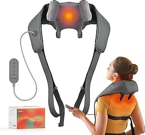 WOOMER Neck Massager with Heat for Pain Relief Deep Tissue—Vitality & Relax Modes, 2 Intensity&Heating Levels, for Neck, Back, Shoulder, Legs, Wearable Backpack Design, Gift Box