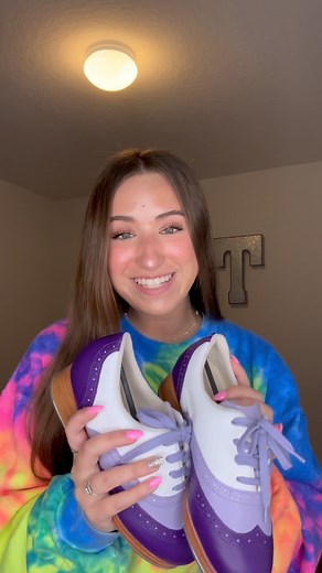 Our 2023 limited edition Roxy Tap Shoe Collection is here! ✨3 limited edition color combos are now available in Capezio stores and select dance wear stores worldwide. ✨We only made a limited quantity, so get your pair before they are gone! Video Description: Female teenage tap dancer Bella unboxing her new pair of Roxy tap shoes. Bella is wearing a tie dye Capezio sweatshirt. She is showing the audience her exclusive tap shoes which are white, purple and lavender. | Capezio