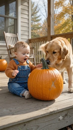 Baby and Dog Discover Halloween Pumpkin and Cannot Figure It Out 😂🎃🐶#cutebaby #dog#dogs#dogshorts
