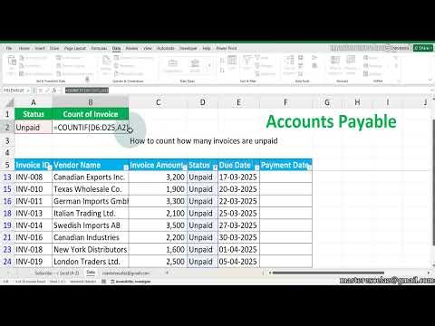 How to use counif formula for Accounts payable in excel