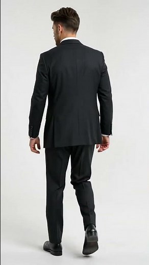 Men’s Black Classic Fit 3 Piece Suit with Double Breasted Vest and Pleated Pants