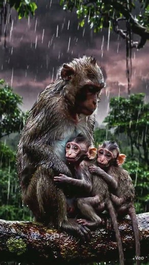 Monkey & his baby in the rain!!AI #Monkey #ytshorts #shorts