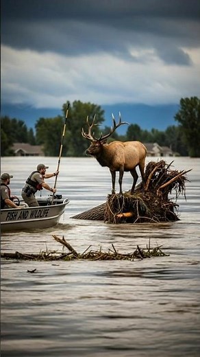 Wild Elk Trapped on Floating Log Jumps to Safety #shorts #shortvideo #youtubeshorts #viral #love