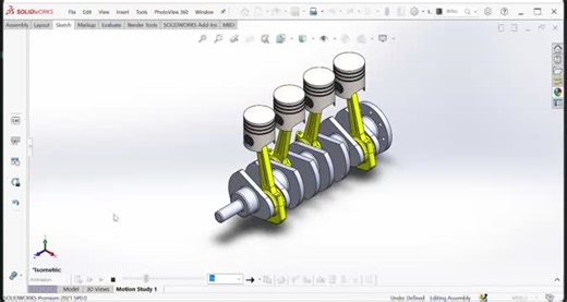 4-Cylinder Crankshaft–Piston Motion Study | SOLIDWORKS Here’s the motion study of a four-cylinder crankshaft and piston assembly designed and simulated in SOLIDWORKS Premium 2021.This simulation… | Deepak Durairaj