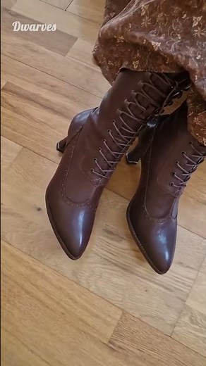 Edwardian Lace-Up Brogue Boots for Women 70mm Spool Heel #shoes #handcraftedshoes#boots#dwarvesshoes