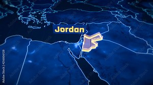 Jordan country border 3D visualization, modern map outline, travel