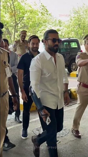 Mega Power Star Ram Charan leaves from Hyderabad to attend the #PEDDI Press meet in Bengaluru. 🔥🔥