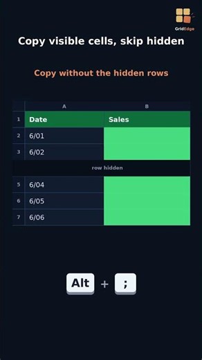 Excel Alt + ; — Select Visible Cells Only, Skip Hidden Rows