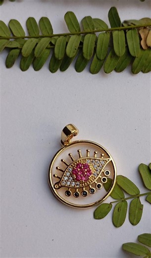 Pink Evil Eye Pendant – German Silver, Gold Polish, Synthetic Zircon Charm - Etsy
