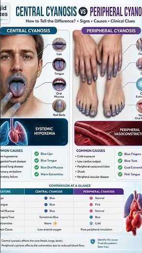 Cyanosis vs Peripheral Cyanosis | Key Differences #CentralCyanosis #PeripheralCyanosis #Cyanosis