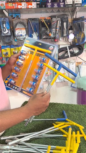 Rk Electronics on Instagram: "This is a 13-piece T-handle socket wrench set. It includes a T-handle wrench and 12 sockets ranging from 8mm to 19mm. The sockets are made from chrome vanadium (CR-V) steel. The set is designed for general hand tool use in workshops or garages. The items are branded as “Fighter” and “Profess Tools"