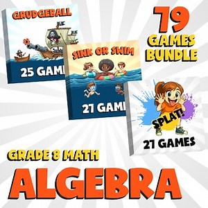 79 No Prep Math Games Bundle C - Algebra - Grade 8 Review Activity