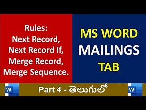 "Next Record, Next Record If, Merge Record, and Merge Sequence in MS Word Mail Merge" P4 in Telugu