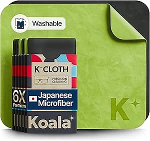Koala Lens Cleaning Cloth | Japanese Microfiber | Glasses Cleaning Cloths | Eyeglass Lens Cleaner | Eyeglasses, Camera, VR/AR Headset, and Screen Cleaner | Black & Green (Pack of 6)