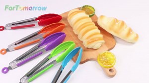 ForTomorrow 7 Inch Small Kitchen Tongs with Silicone Tips, Mini Serving Food Tongs Stainless Steel for Salad, Grilling, Frying and Cooking, 5 Pieces