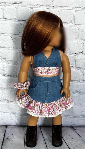 18 Inch Doll Clothes. Denim and Floral Skirt, Halter Top, and Scrunchy - Etsy