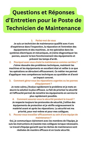 Questions et Réponses d’Entretien pour le Poste de Technicien de Maintenance