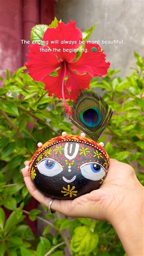 Just paint, patience & faith… and a stone becomes Kanha. 🌸#yt #shorts #krishna #diy #art #stoneart