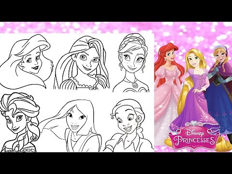 ALL TOGETHER DISNEY PRINCESS COLORING Princess Coloring Page Compilation ARIEL ANNA ELSA MULAN TIANA