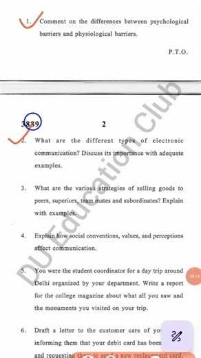 Personality Development And Communication BA Programme Semester 5 Question Paper