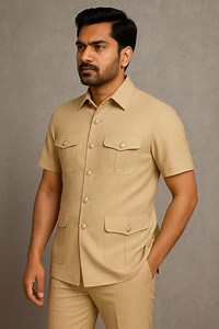 Safari Suit for Men Beige Half Sleeve Cotton Lightweight Summer Outfit Casual Travel Wear - Etsy