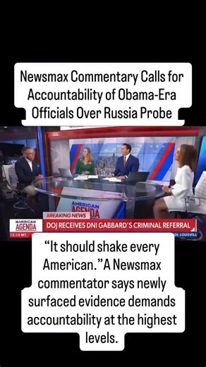 RedWhiteBlue News on Instagram: "During a Newsmax segment, a commentator argued that former President Barack Obama and senior Obama-era officials should be investigated over their roles in the 2016 Russia collusion narrative. The commentary claims officials—including Comey, Brennan, Clapper, Rice, and Biden—were briefed in 2016 on a Clinton campaign plan to link Donald Trump to Russia, a storyline that dominated U.S. politics for years and fueled investigations, impeachment efforts, and deep nat