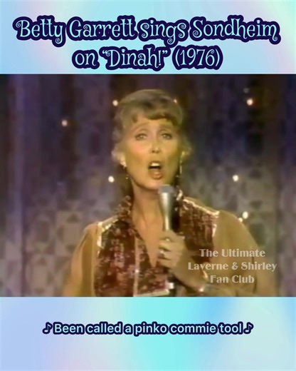 We haven’t done a #MusicalMonday in a while, so here’s an excellent one. On November 9, 1976, the entire cast of “Laverne & Shirley” appeared on “DINAH!” Betty Garrett performed a rousing rendition of “I’m Still Here” from Stephen Sondheim’s “Follies.” The lyrics of this song were so very applicable to Betty’s own life. From playing the ukulele to having been Blacklisted to having just lost her beloved husband, Larry Parks, the year before, Stephen Sondheim’s lyrics just hit so many nails on the