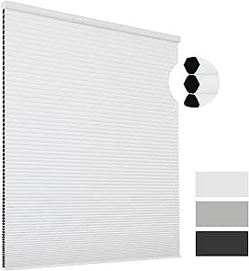 Joydeco Cellular Shades Cordless, Blackout Shades Cellular Blinds for Indoor Windows, Honeycomb Blinds for Thermal Insulated Noise Reduction (White, 34" W x 64" H)