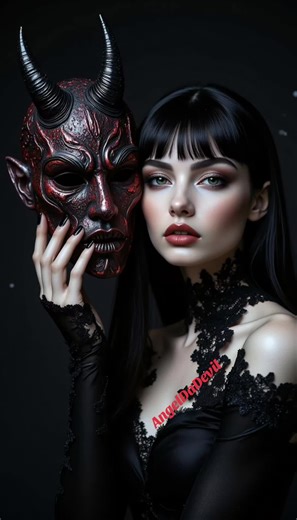 She holds the devil’s mask for a moment… then turns — and the devil wears her face. 🖤😈 #gothicfantasy #gothicstyle #darkfantasy #gothic #livewallpaper