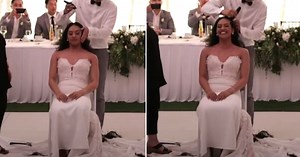 Bride shaves head completely bald at reception and has hearts melting