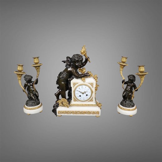 Antique French Louis XV Style Gilt and Patinated Bronze Clock Set by Lemerle Charpentier, 19th Century - Etsy