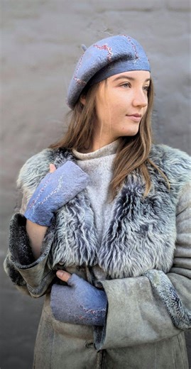 Gray Felted Beret and Mittens Set – Handmade French Wool Beret With Bead Embroidery, Cozy Fingerless Gloves, Elegant Gift for Women - Etsy Canada