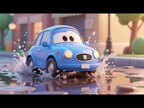 Blue Car Splashes in the Puddle | Nursery Rhymes & Kids Songs