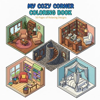 Isometric Interior Design 50 Coloring Pages | My Cozy Corners