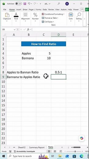 How to Find Ratio in Excel #ExcelTricks #ExcelLearning