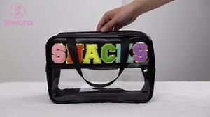 Snack Bags for Travel Chenille Letter Bag Large Snack Bag Pouch Clear Zipper Pouches Varsity Letters Pouches PU leather Large Travel Bag