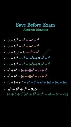 Must-Know Algebraic Identities for Exams 📚 #maths #algebratricks #algebra #education #viral #explore