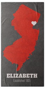 Elizabeth New Jersey City Map Founded 1855 Rutgers University Color Palette Beach Towel by Design Turnpike