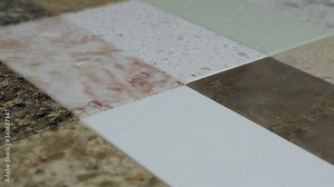 Marble or Granite Countertops. These natural stone samples made of granite and marble can be used as flooring tiles or kitchen and bathroom backsplash