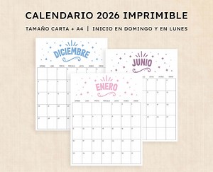 Calendario 2026 para imprimir · PDF de 12 páginas · Heavenly Haze - Etsy España
