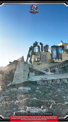 Bulldozer machine pushing rock material 40 tons During earthmoving work